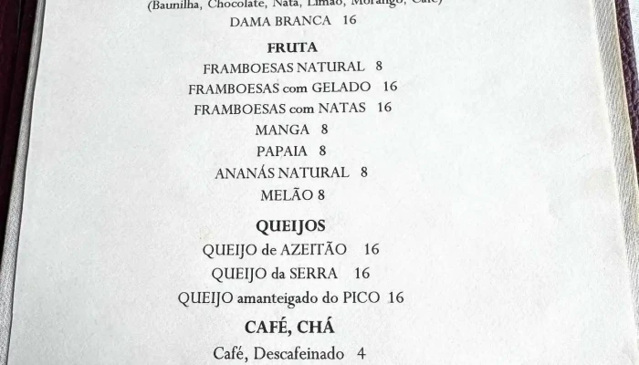 Cimas -  Cardapio - Estoril